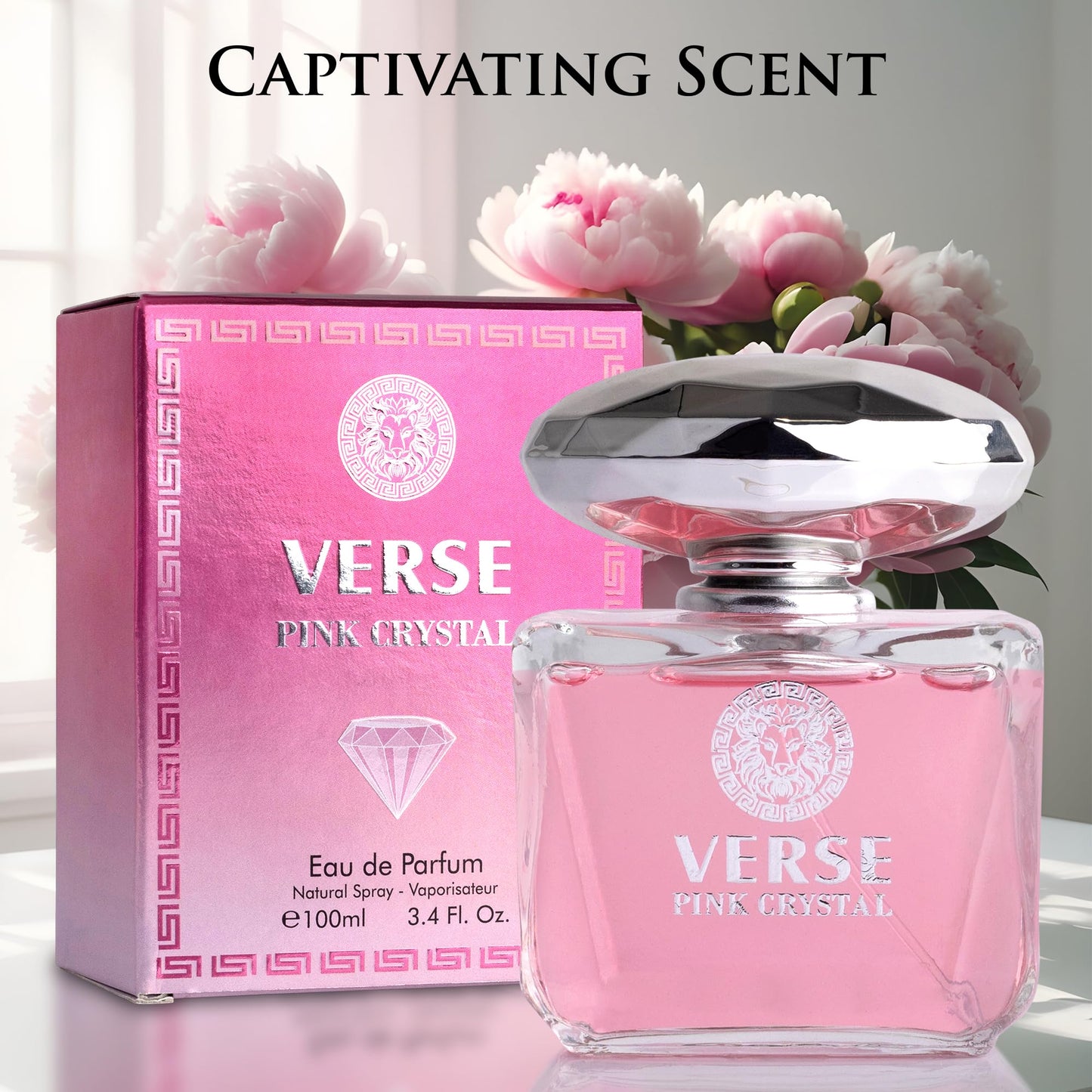 Verse Pink Crystal Eau De Parfum for Woman - Top Notes of Pomegranate, Yuzu & Iced Accord - Base Notes of Peony, Lotus, Magnolia, Amber, Musk