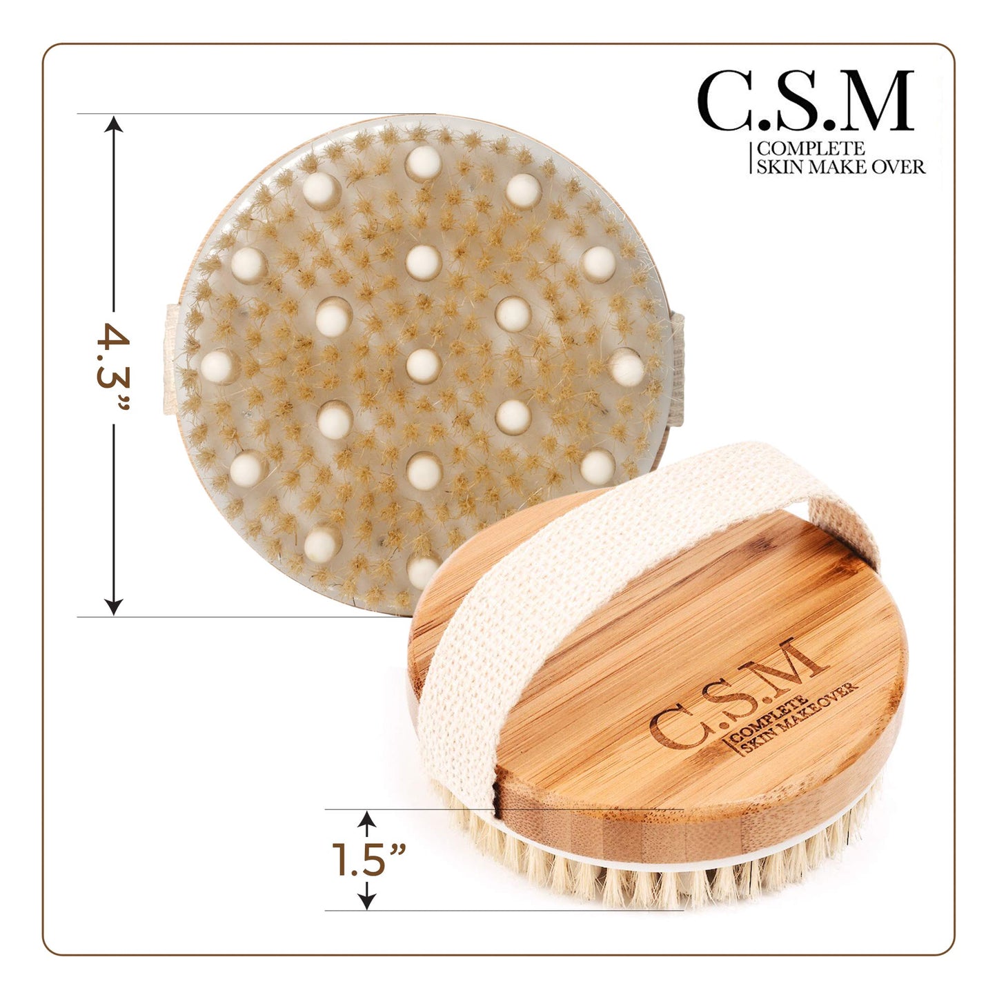 CSM Dry Brushing Body Brush for Lymphatic Drainage - Natural Boar Bristle Exfoliating Brush Set with Face Brush for Cellulite, Circulation & Glowing