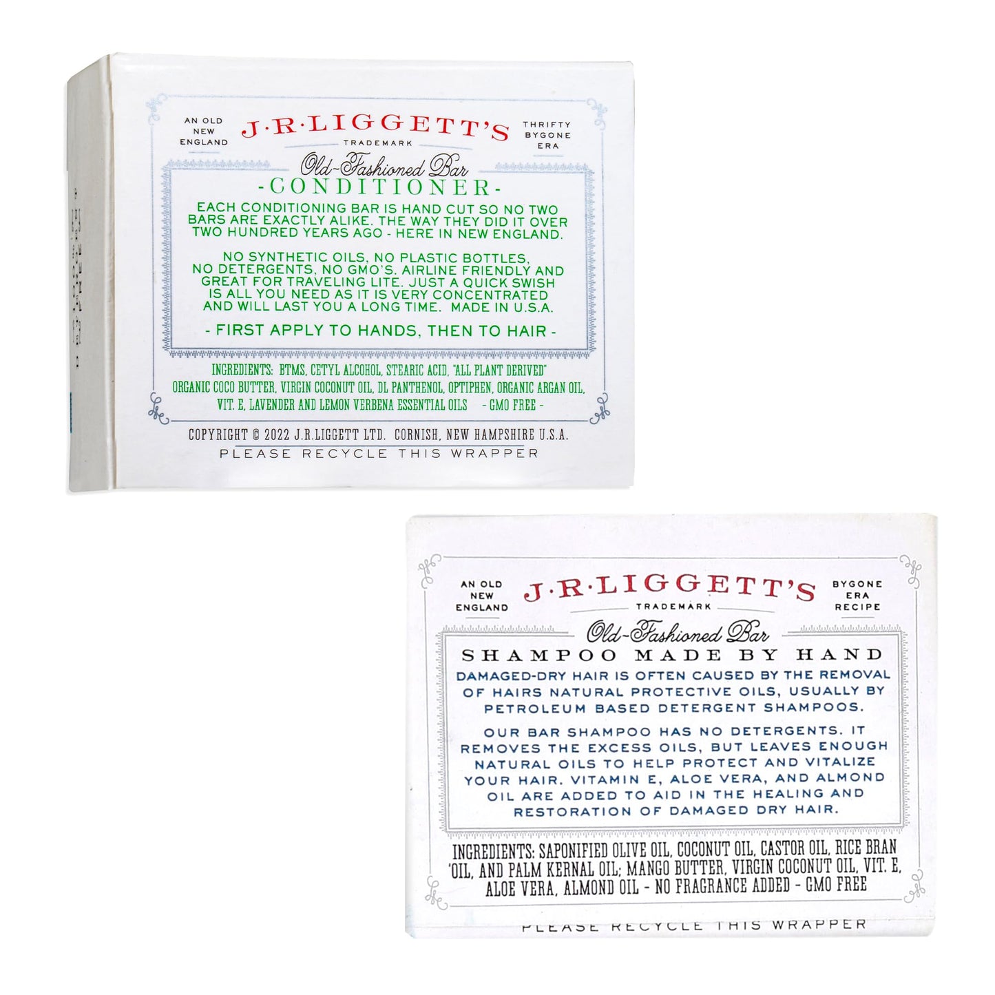 J.R.LIGGETT'S Moisturizing Formula Shampoo Bar and Conditioner Bar 2-Pack, All-Natural, Plant-Based Solid Hair Care Set, Sulfate-Free, 3.5 oz Shampoo