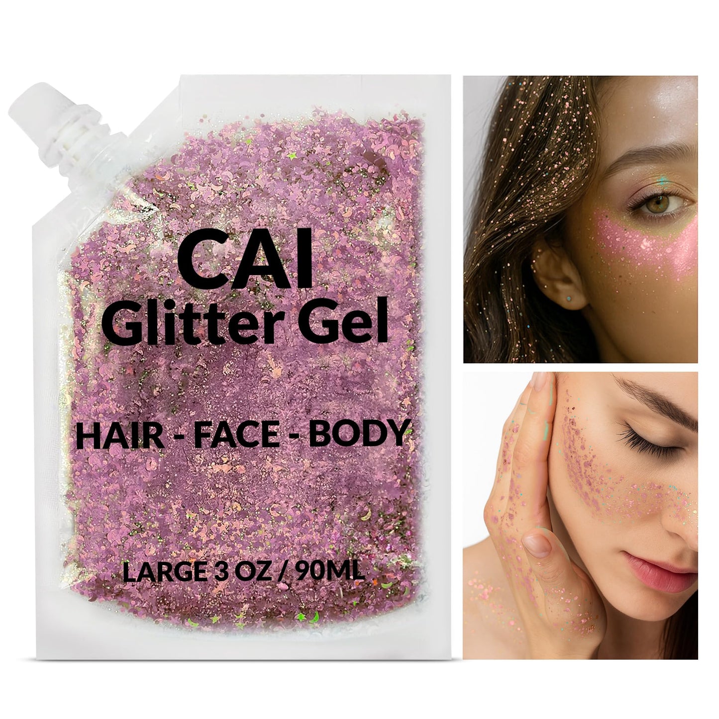 Face, Body & Hair Glitter Gel - (Rose Gold) Glitter for Kids and Women - 3 Oz Cosmetic-Grade Gel w/Moon & Stars for Festivals & Halloween Party, Easy