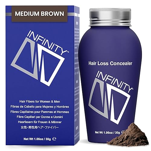 INFINITY Hair Fibers Medium Brown for Thinning Hair for Women & Men - 100% Undetectable Hair Building Fiber Powder - Conceal Hair Loss in 15 Seconds