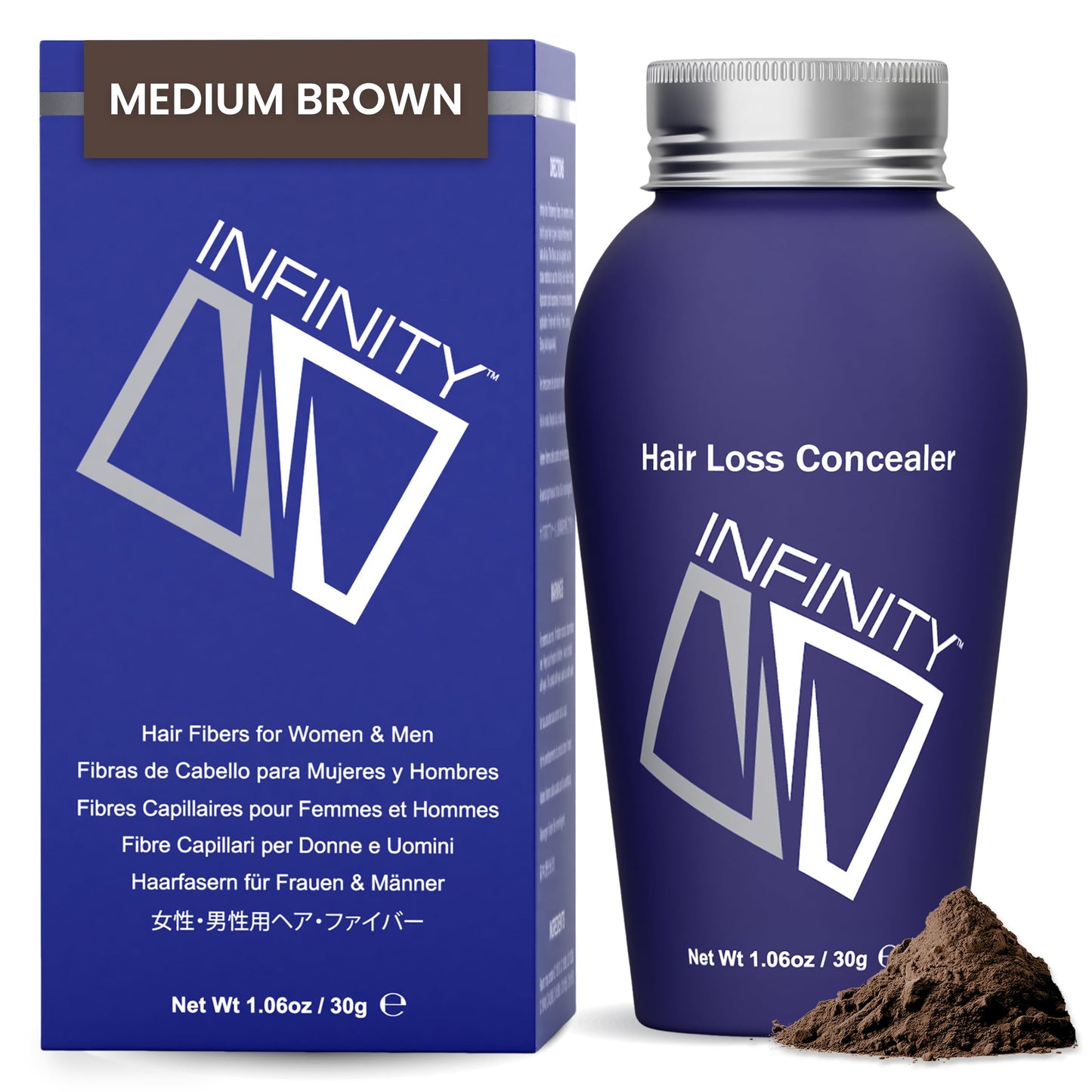 INFINITY Hair Fibers Medium Brown for Thinning Hair for Women & Men - 100% Undetectable Hair Building Fiber Powder - Conceal Hair Loss in 15 Seconds