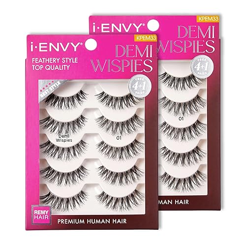 i-ENVY 10 Pairs Demi Wispies False Lashes (2 Pack), Premium Quality 100% Human Hair, Fluffy Feathered Eyelashes With Volume & Curl, Natural Look…