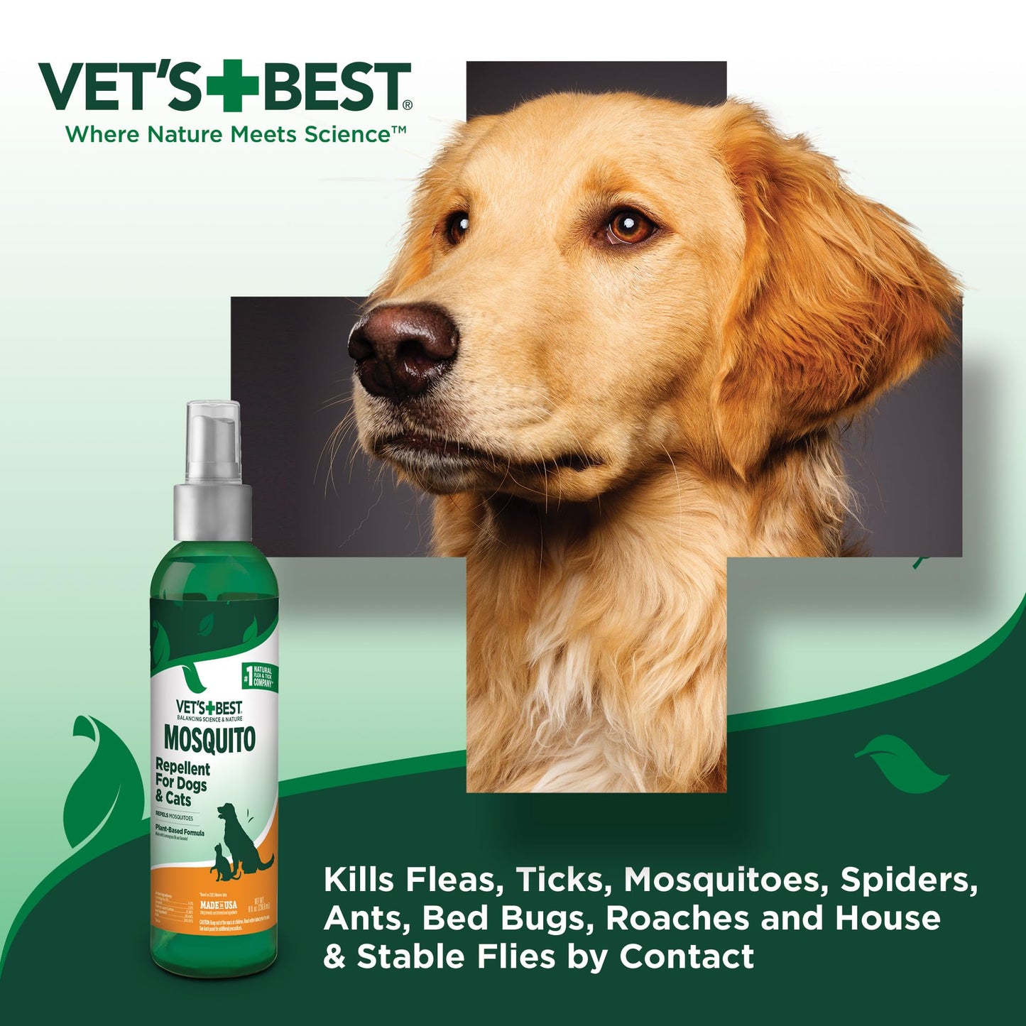 Vet's Best Natural Mosquito Repellent Spray for Dogs and Cats – Plant-Based Protection with Certified Essential Oils – DEET-Free Outdoor Pest Repellent for Pets – Natural and Safe – 8 oz Bottle