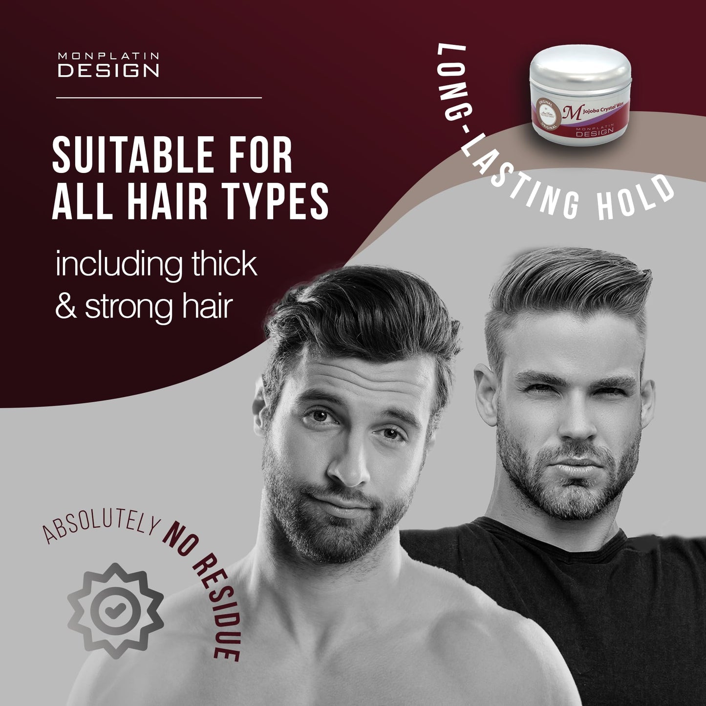 Mon Platin Professional Hair Styling Wax - Jojoba Crystal High Sheen, Strong Hold for Men & Women, Daily Use Hair Creme with Grapefruit Scent - 250 ml