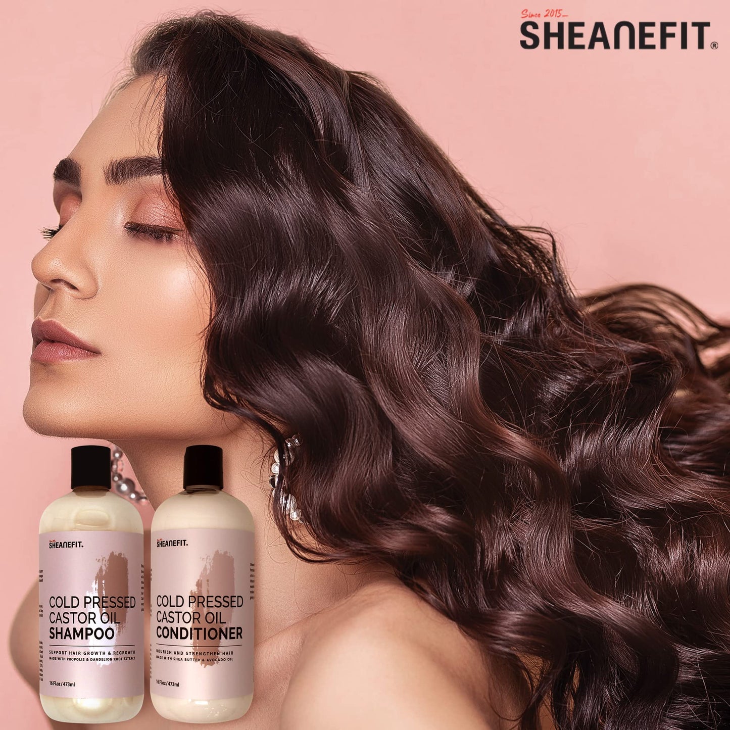 Sheanefit Cold Pressed Castor Oil Daily Shampoo Conditioner 16oz Set Support Hair Growth Nourish Strengthen Hair (Castor Oil Shampoo - 16oz)