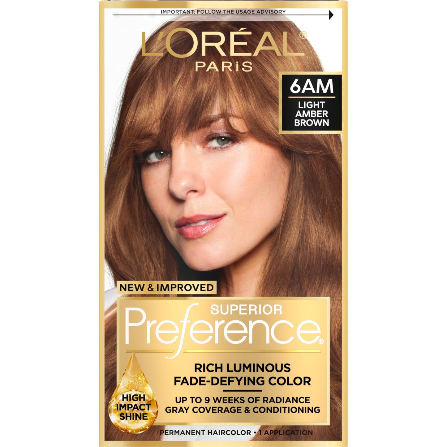 L'Oreal Paris Superior Preference Luminous Fade-Defying Permanent Hair Color, Hair Dye For Up to 9 Weeks of Radiance, Light Amber Brown 6AM, 1 Hair