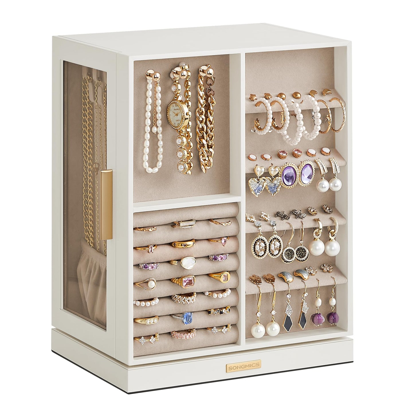 SONGMICS Jewelry Box 360° Rotating, Jewelry Storage Case with 5 Drawers, Jewelry Organizer, Glass Window, Spacious, Vertical Jewelry Storage, Open…