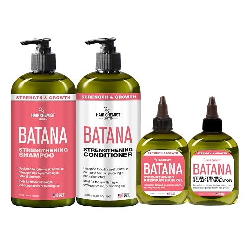 Hair Chemist Batana Strengthening 4-PC Shampoo & Conditioner Collection - Includes 33.8oz Shampoo, 33.8oz Conditioner, 7.1oz Hair Oil AND 7.1oz Scalp