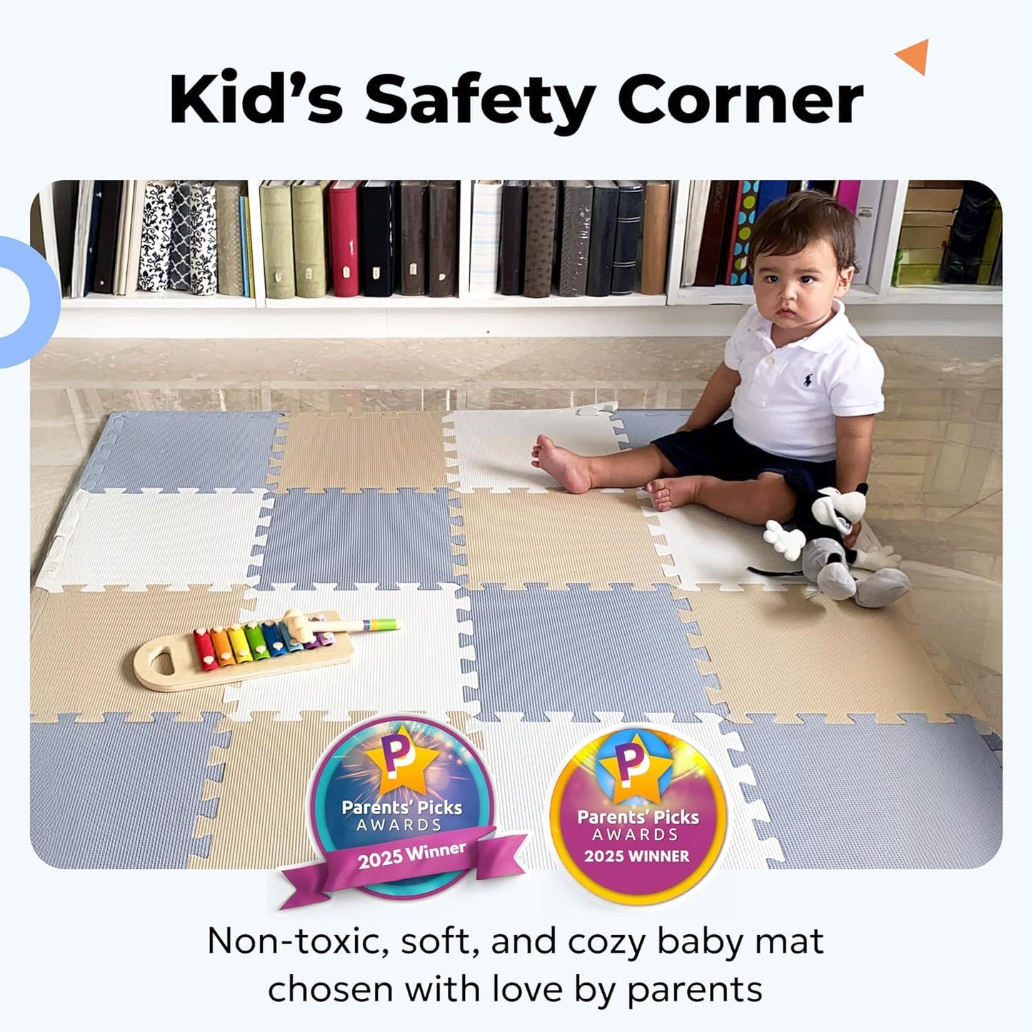 MioTetto Foam Floor Tiles for Kids – Non-Toxic Soft Baby Play Mat, Interlocking Foam Tiles for Crawling & Development, Fits 50x50 Playpen, Ages 6–12M
