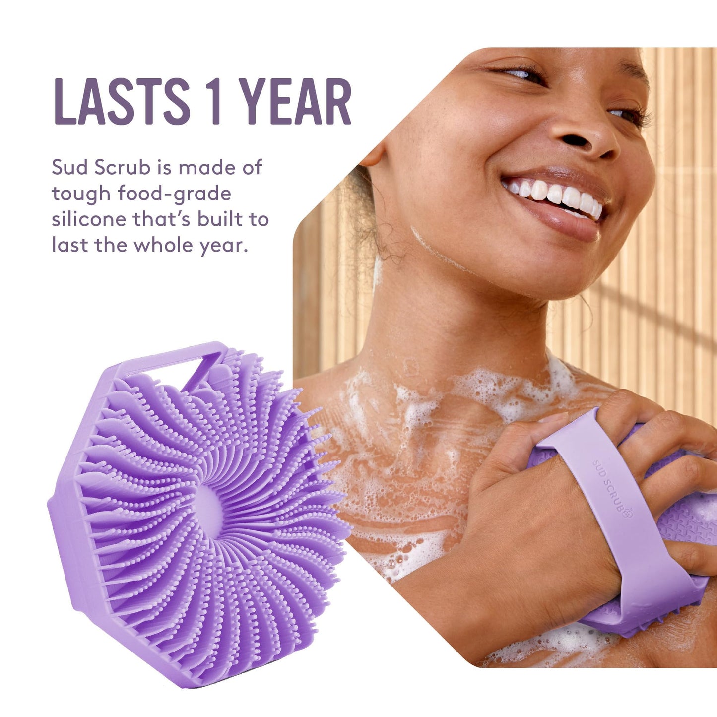Sud Scrub® Antimicrobial Silicone Body Scrubber, Exfoliating Body Scrubber for Sensitive Skin, Eco Friendly Shower Scrubber for Body, Silicone Body