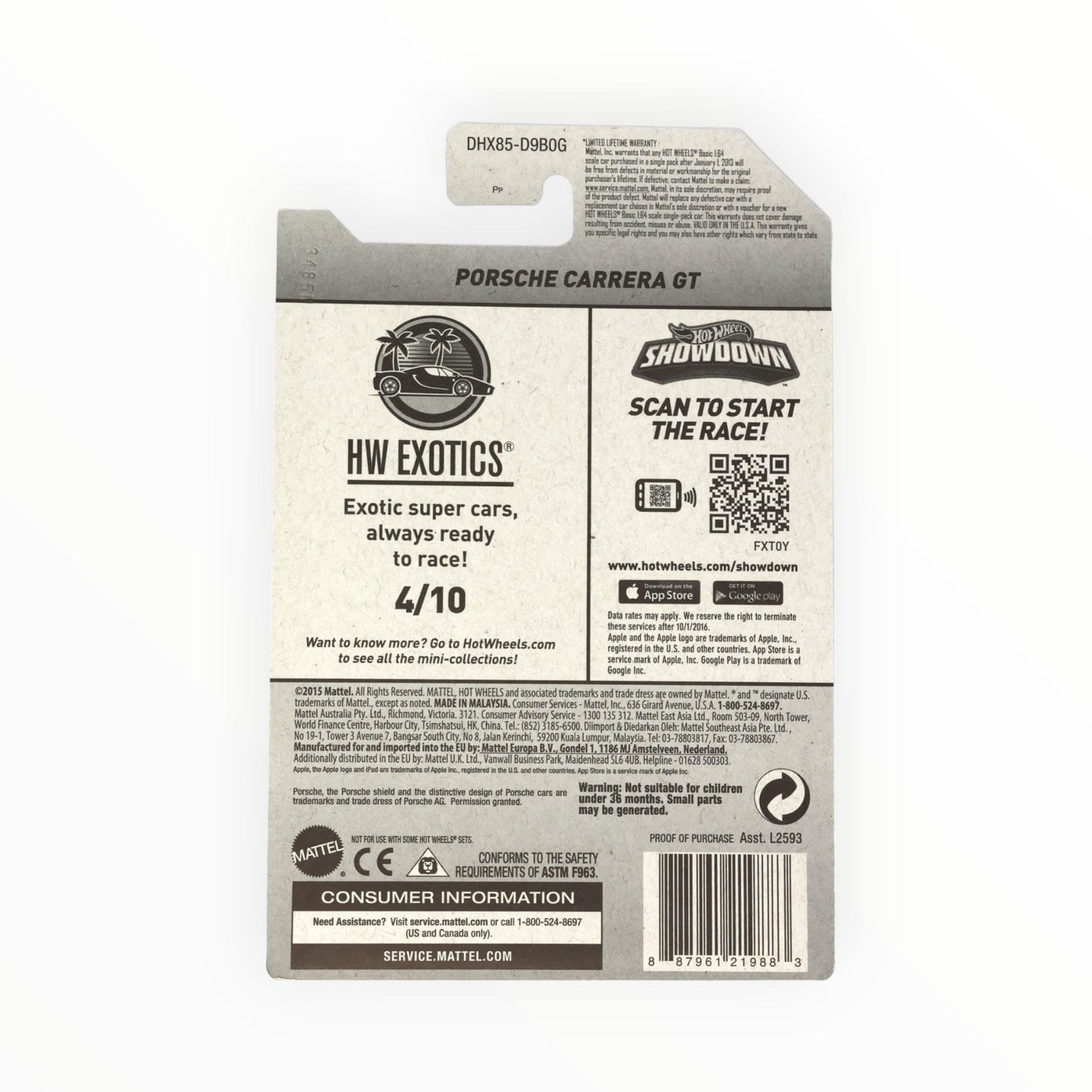 Hot Wheels, 2016 HW Exotics, Porsche Carrera GT Exclusive ZAMAC #74/250