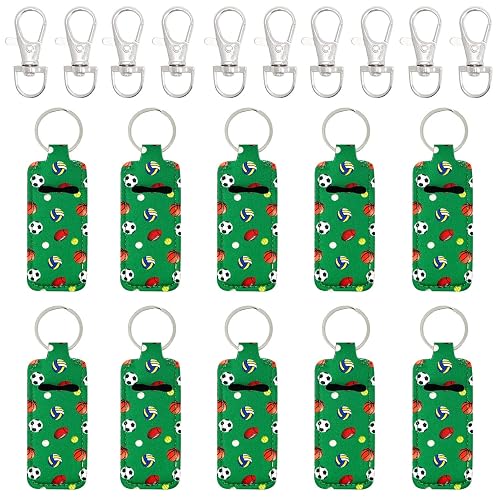 allydrew 10 Pack Chapstick Holder Keychain, Keyring for Lip Balm Lip Gloss Lipstick with 10 Pieces Metal Keyring Clasps, Sports