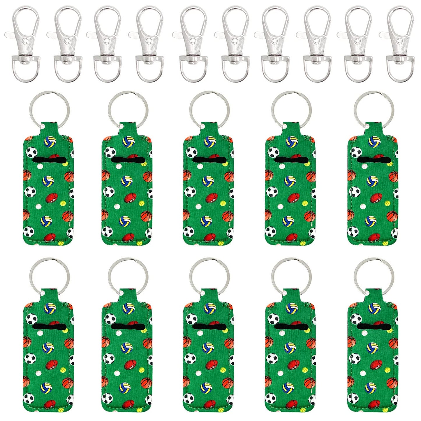 allydrew 10 Pack Chapstick Holder Keychain, Keyring for Lip Balm Lip Gloss Lipstick with 10 Pieces Metal Keyring Clasps, Sports