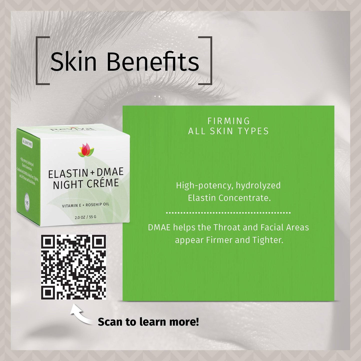 Reviva Labs Elastin and DMAE Cream - Firming Night Cream for Face, Neck, and Throat Area - Facial Moisturizer for Women, Tightening and Lifting Cream
