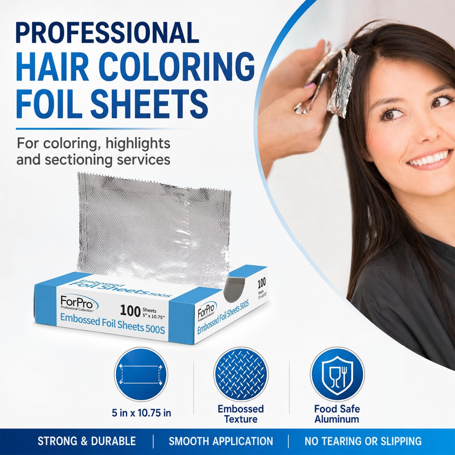 ForPro Professional Embossed Pop-Up Hair Foil Sheets for Salon Hair Color & Highlights, Pre-Cut Aluminum Foils, Non-Slip Embossed Texture, 5" W x