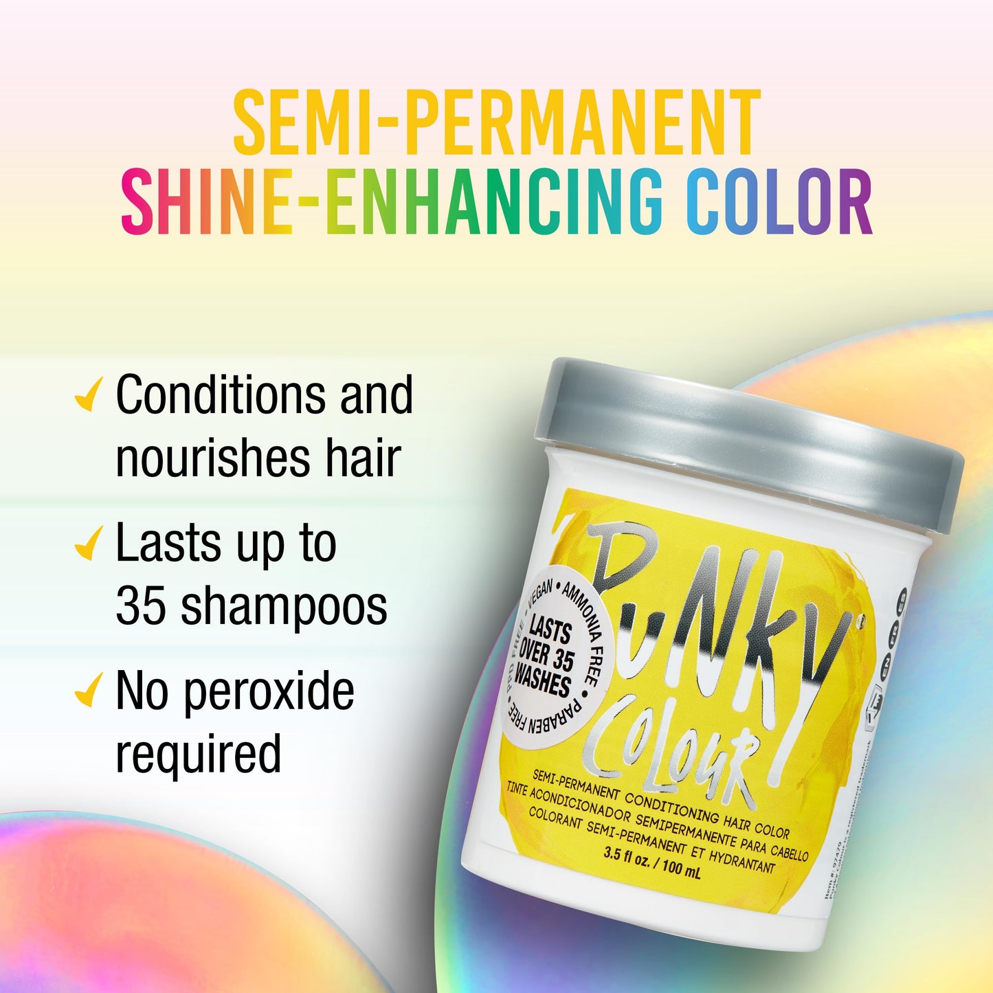 Punky Bright Yellow Semi Permanent Hair Color - Vegan & Cruelty-Free Conditioning Hair Dye, Lasts Up to 35 Washes, 3.5 fl oz