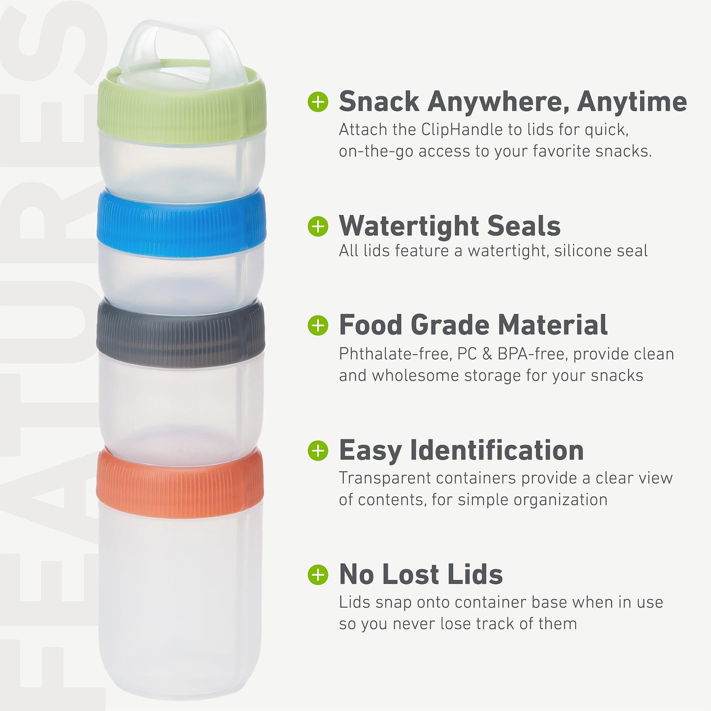 humangear STAX, Stackable Snack Containers - 4-Piece Leak-Proof Snack Travel System - FDA-Food Safe, BPA/PC/Phthalate-Free - Stackable…