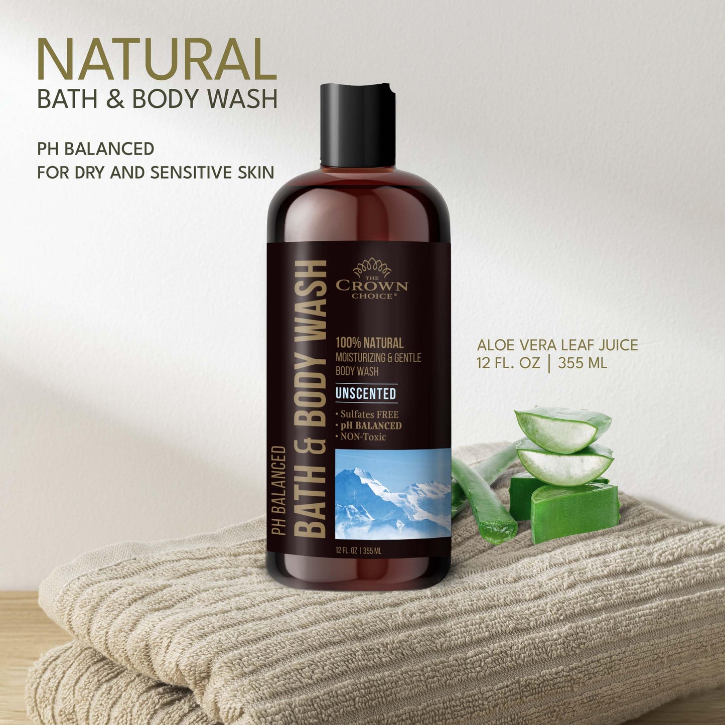 Natural Body Wash for Women, Men & Kids - Fragrance Free Body Wash - 12oz pH 5.5-Best pH Balance-Liquid Soap for All Skin Types-Moisturizing Sulfate