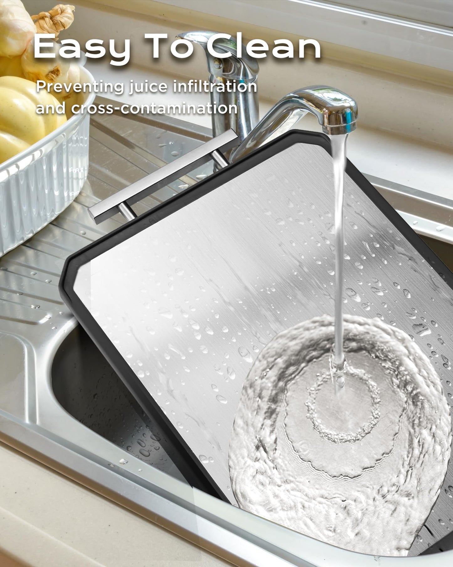 SNOWCLAD Double-Sided Stainless Steel Cutting Board – Large 16x11” Non-Toxic Chopping Board for Meat, Dishwasher Safe