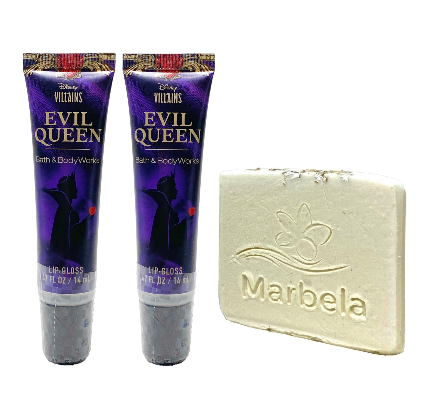 Bath & Body Works Disney Villains Collection Evil Queen 2 Pack Lip Gloss Bundle with a Natural Oats Sample Soap