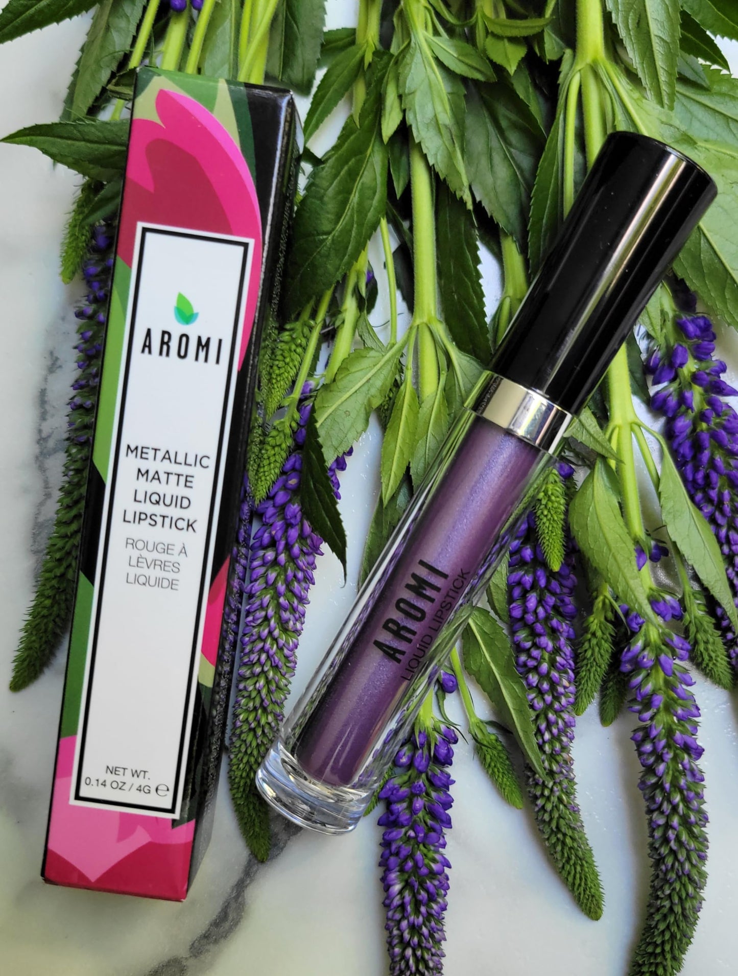 Aromi Violet Plum Metallic Liquid Lipstick | Dark Purple Lip Color with a Shimmery Finish, Vegan, Cruelty-free, Long-Lasting and Smudge Proof Lipstick