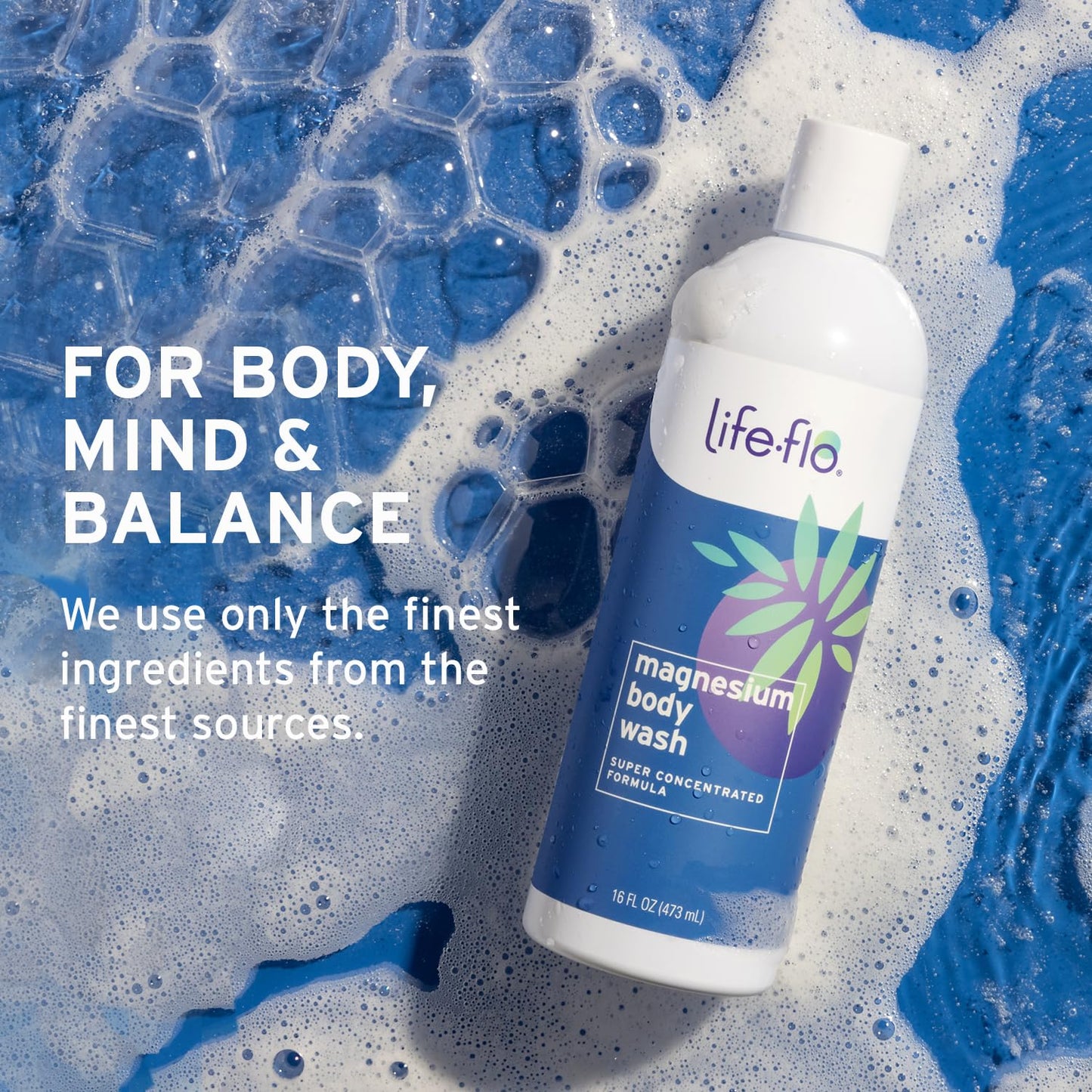 LIFE-FLO Magnesium Body Wash, Refreshing, Moisturizing Liquid Soap with Magnesium Chloride from the Zechstein Seabed, Peppermint Oil and Rosemary Oil