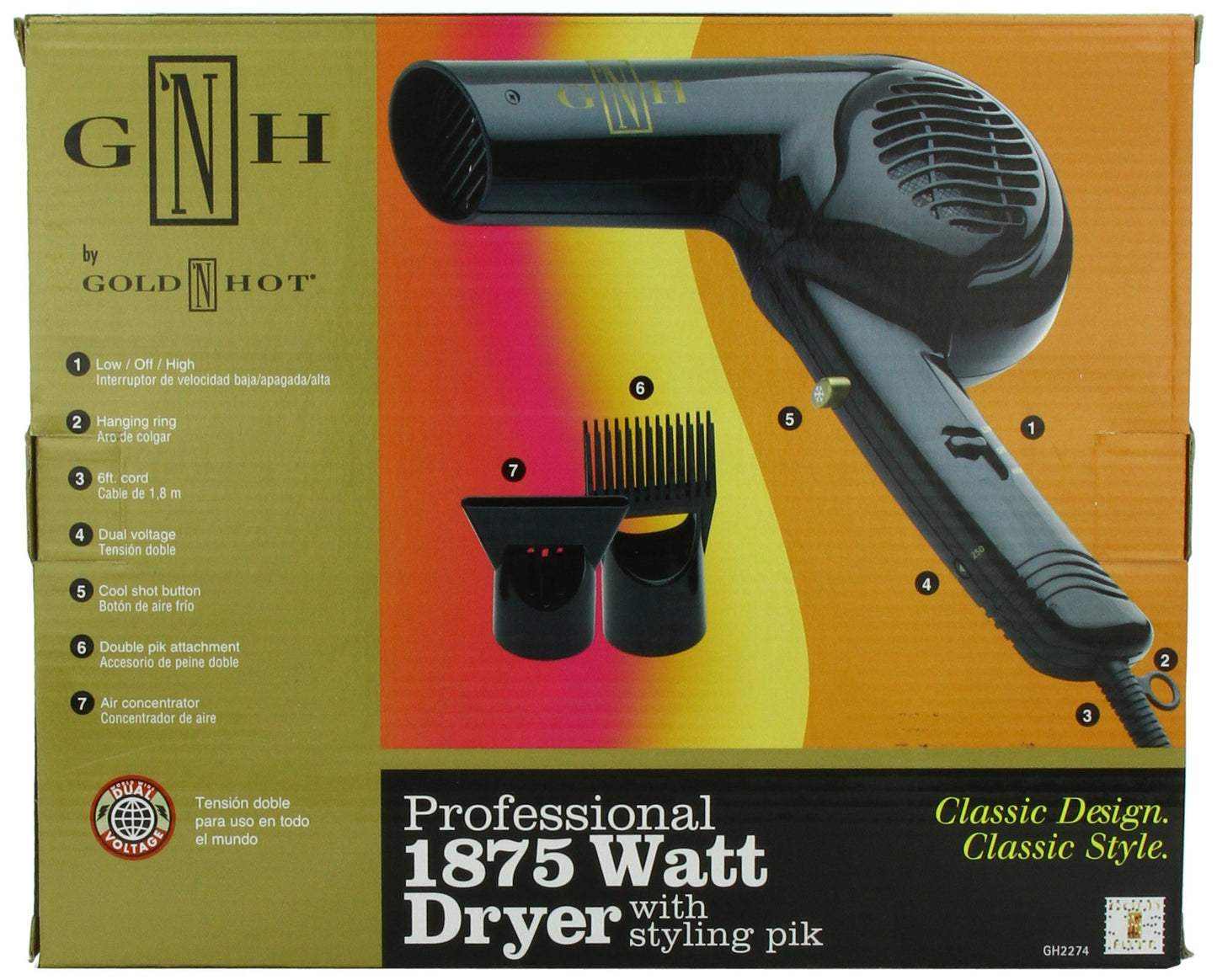 Gold N Hot Professional 1875-Watt Dryer with Styling Pik (GO-GH2274)