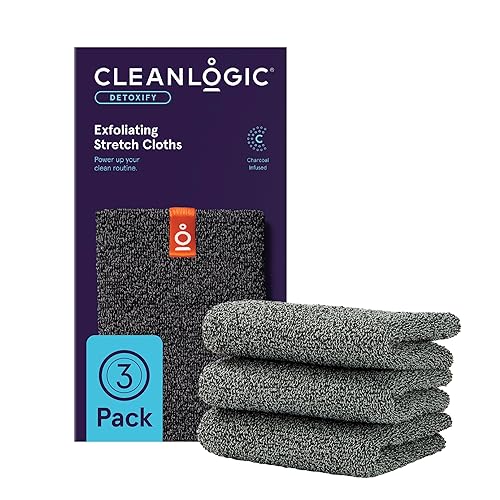 Cleanlogic Body Exfoliating Cloth, Stretchy Detox Charcoal Infused Exfoliator Bath and Shower Washcloths, Reusable Daily Skincare Tool, 3 Count Value
