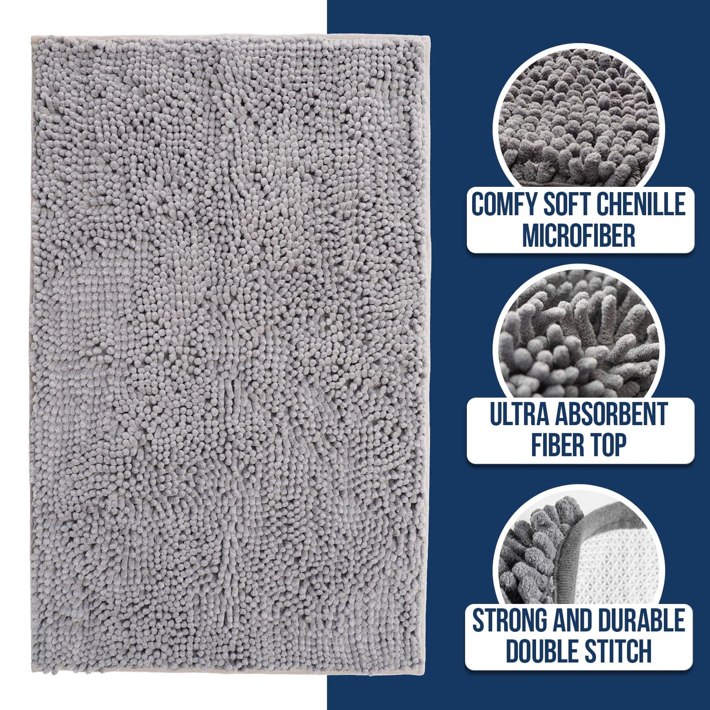 Muddy Mat Chenille Bathroom Rugs Quick Dry Microfiber Mats Non Slip Washable, Extra Thick, Soft and Highly Absorbent Bath Mats for Bathroom, Kitchen…
