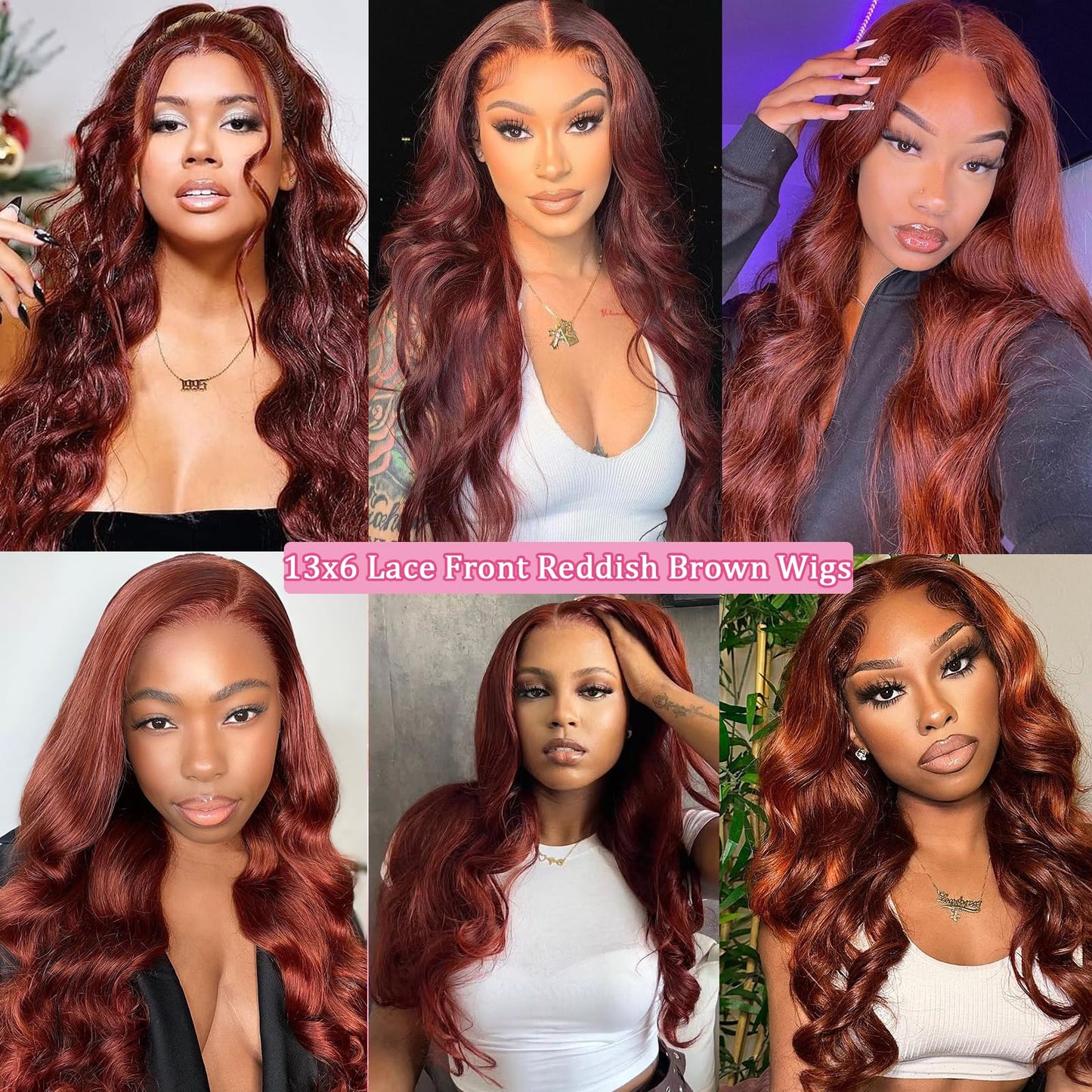 QZOQZO Reddish Brown Lace Front Wig Human Hair Body Wave Lace Front Wigs Human Hair 13x6 Pre Plucked 33# Colored Red Wig 180% Density Glueless Wigs Beauty and Personal Care QZOQZO