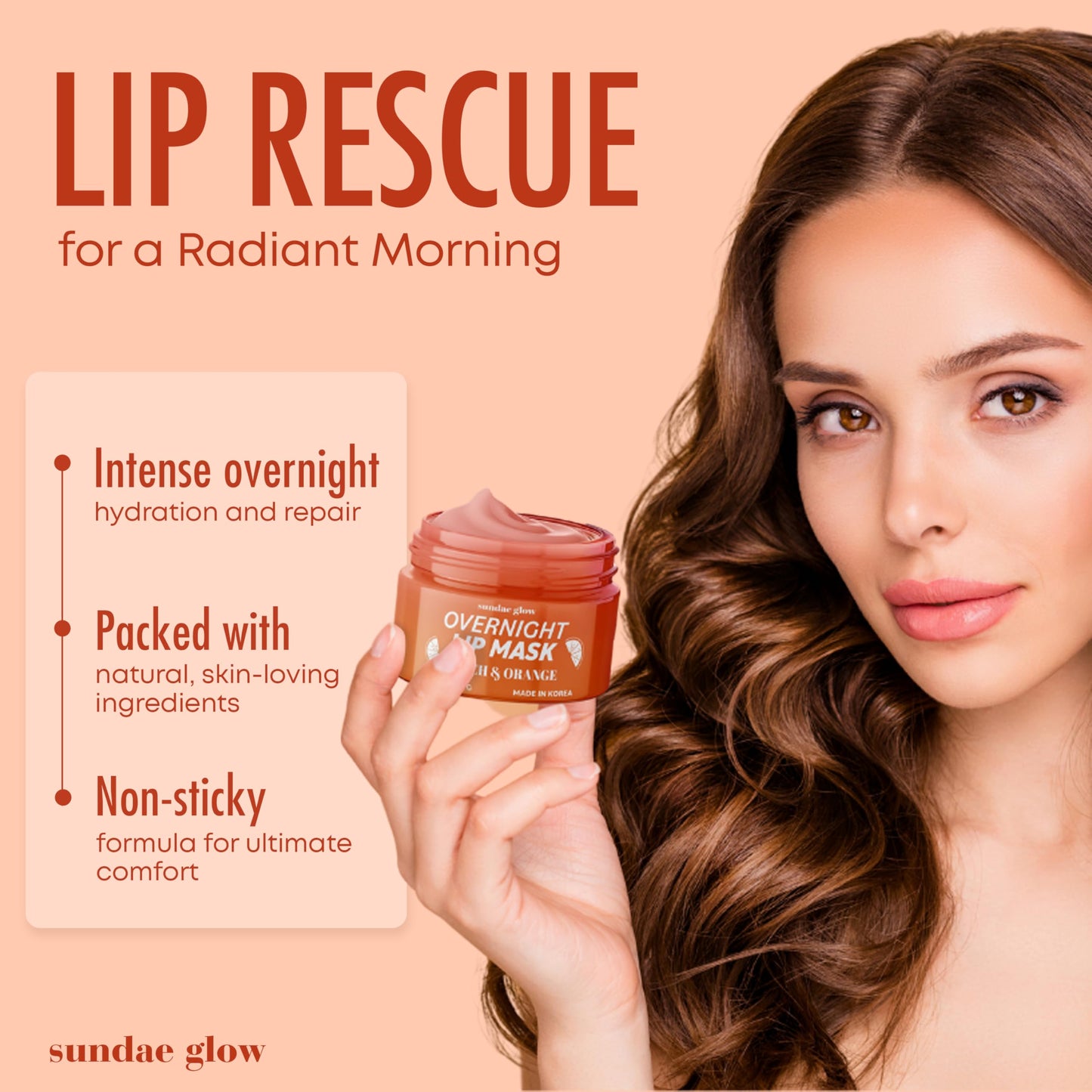 Sundae Glow Lip Mask with Peach & Orange - Hydration, Lip Repair for Dry Cracked Lips & Smoothing - Dermatologist Tested, Korean Lip Care - 95%