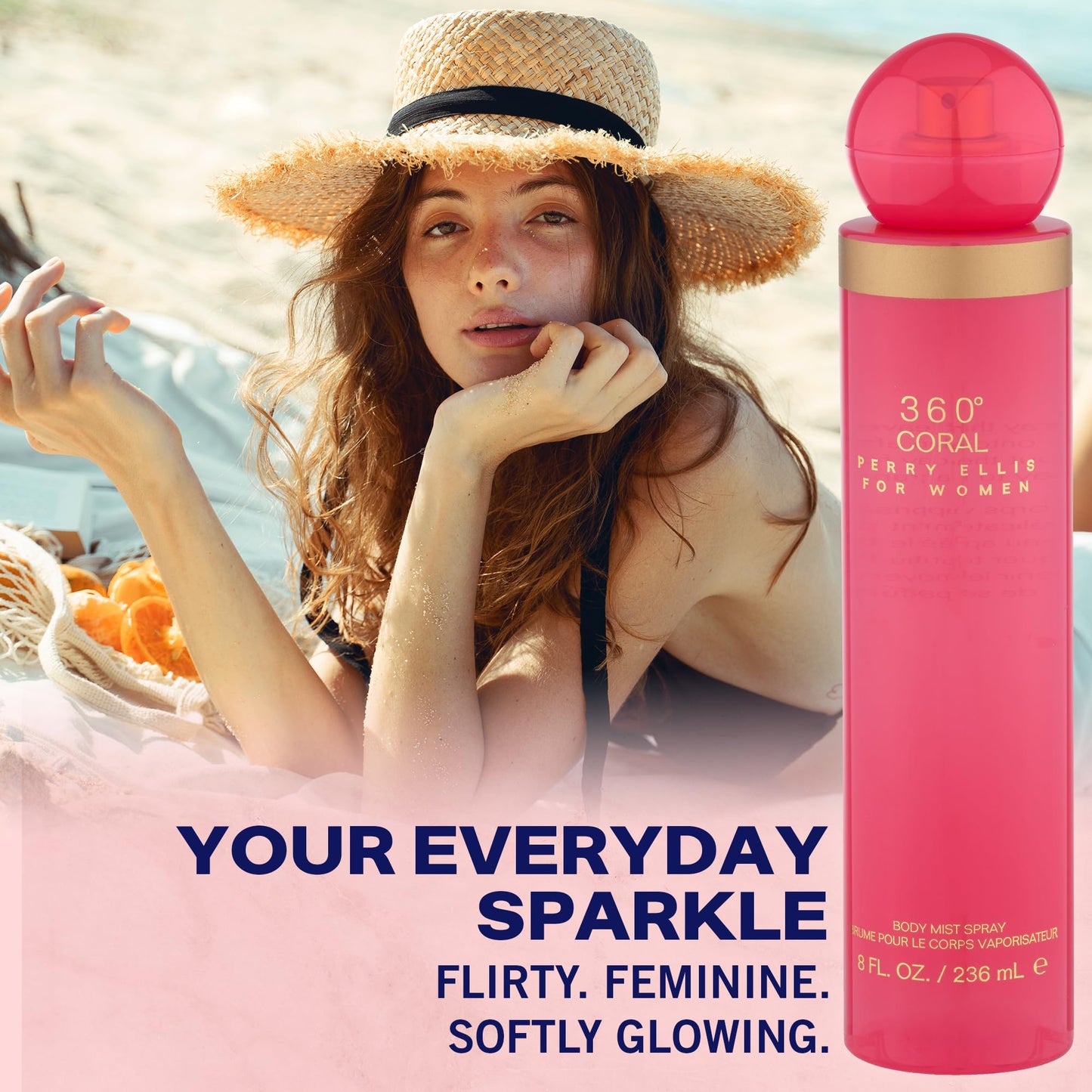 Perry Ellis 360° Coral Body Mist Spray for Women - Perfume for Women, Floral & Fruity Fragrance, EDT, Designer Scent for Her, Long Lasting - 8 fl oz