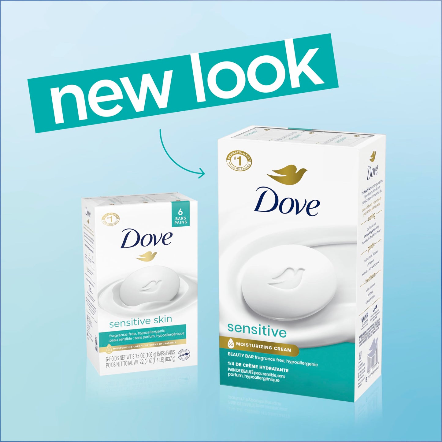 Dove Beauty Bar Soap 12 Bars Sensitive, for Sensitive Skin, Fragrance Free and Hypoallergenic 3.75 oz
