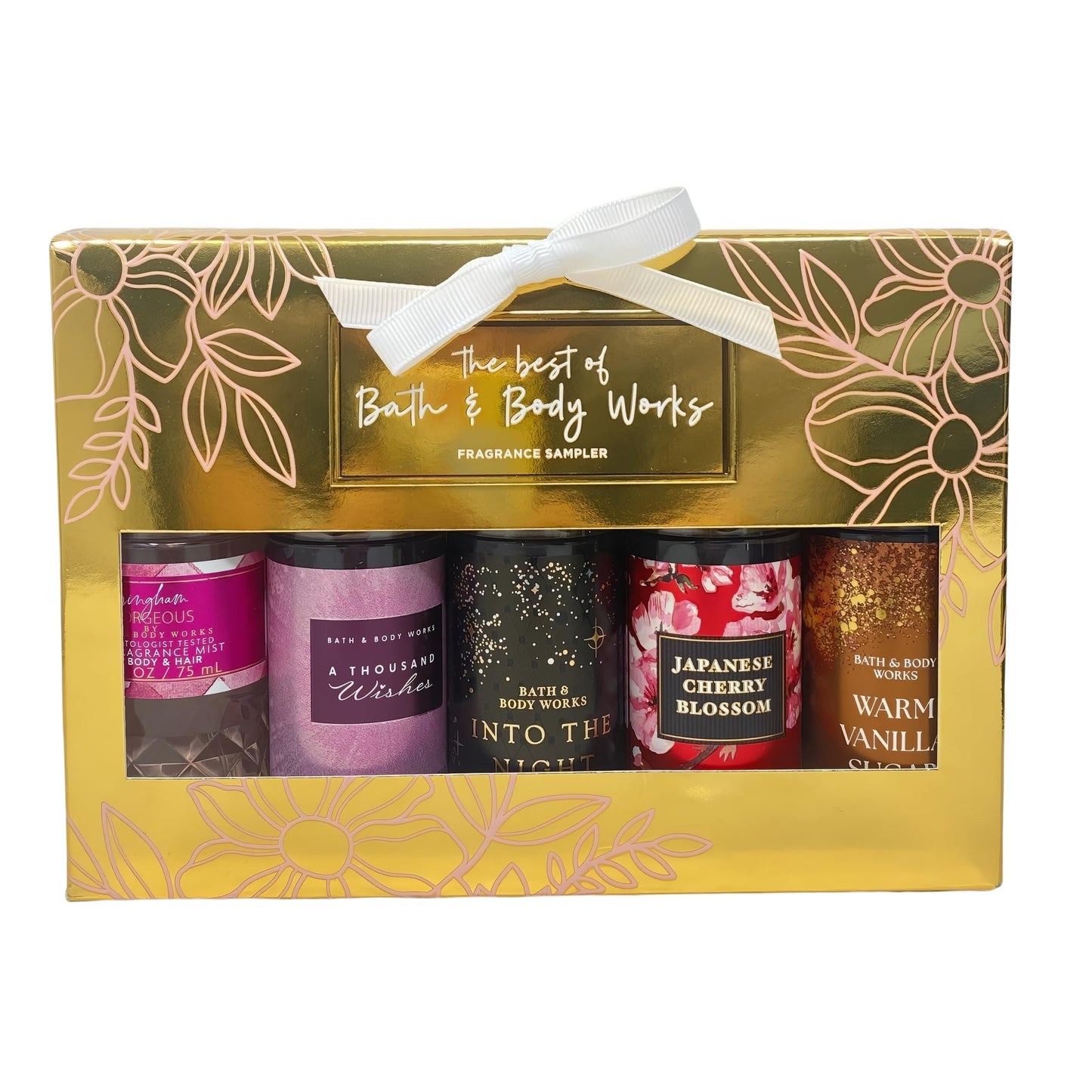 Best of Bath & Body Works 5-Piece Mini Fragrance Mist Gift - Japanese Cherry Blossom- A Thousand Wishes - Gingham Gorgeous - Warm Vanilla Sugar - Into