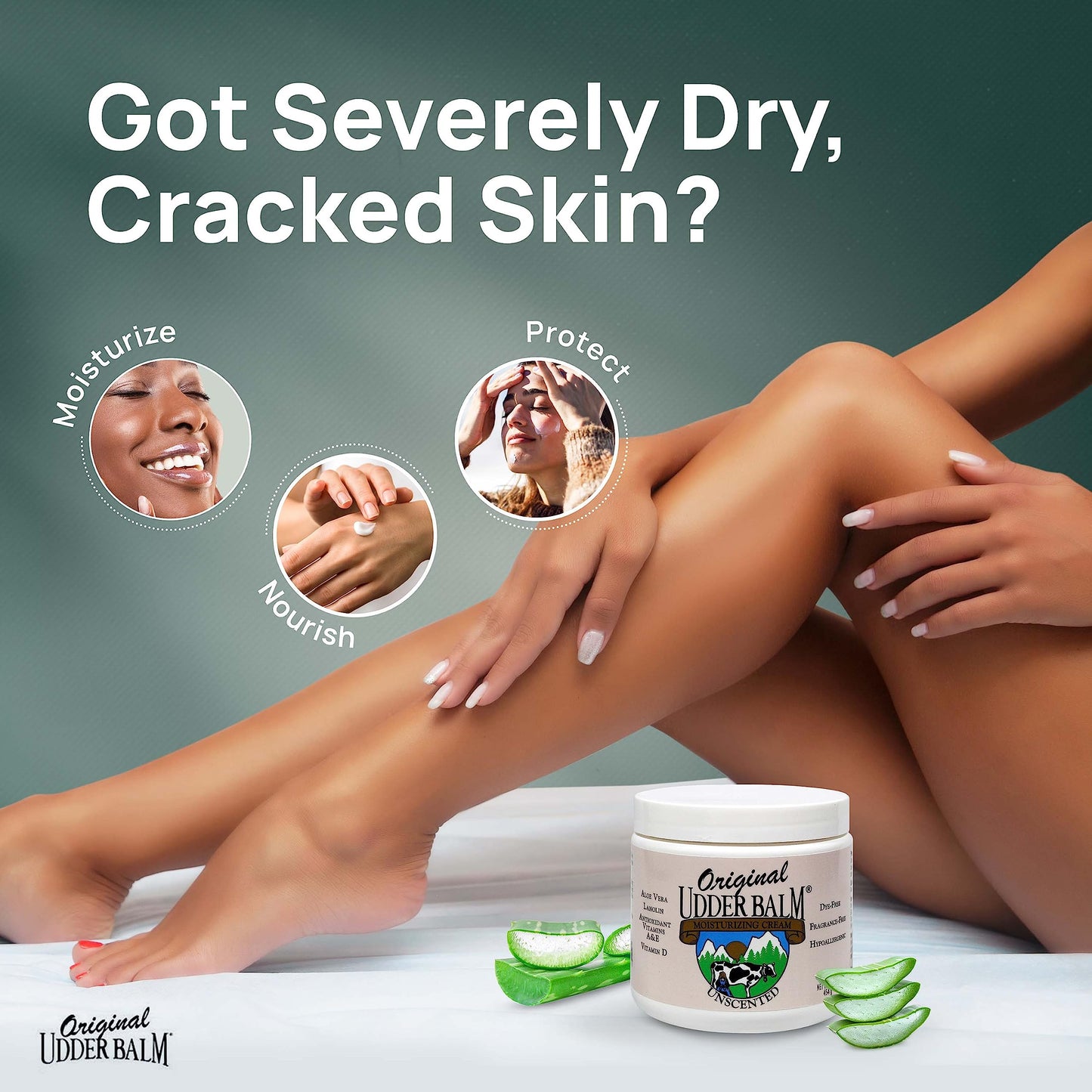 Original Udder Balm Unscented Jar - Made in USA - Hypoallergenic, Dry Skin Relief for Hands, Feet & Face, Moisturizer for Sensitive, Cracked Dry Skin