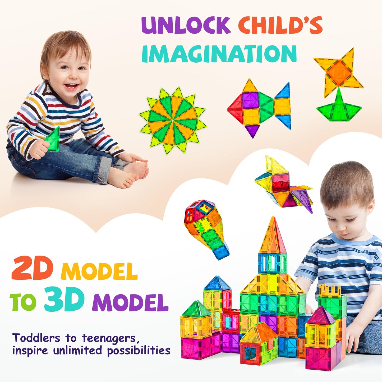 Cossy 120pcs Magnetic Tiles – 3D Building Blocks Construction Set with Strong Magnets, Educational STEM Toys for Kids Ages 3+