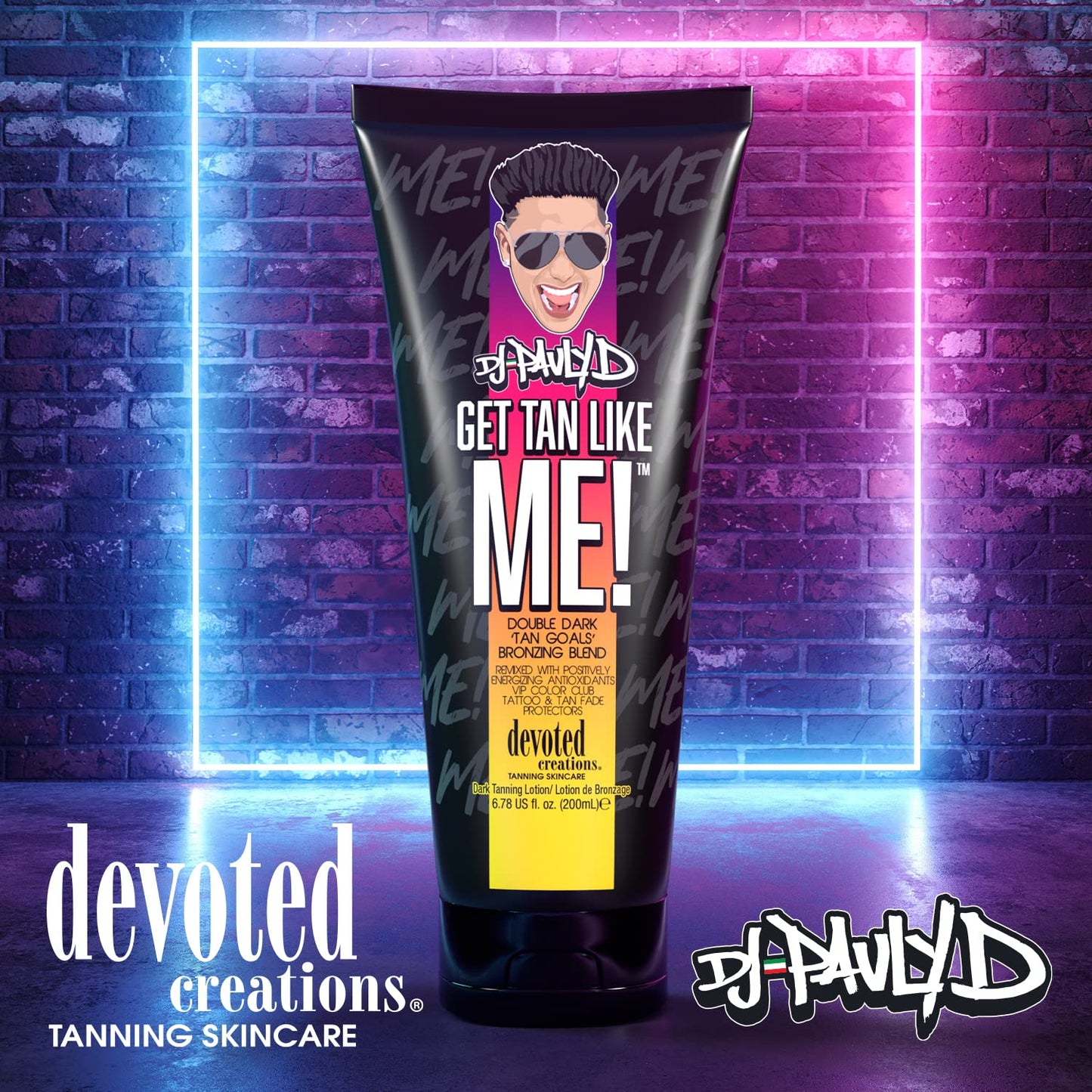 Devoted Creations DJ Pauly D Get Tan Like Me! Dark Tanning Lotion - Double Dark ‘Tan Goals’ Bronzing Blend - Remixed with Positively Energizing