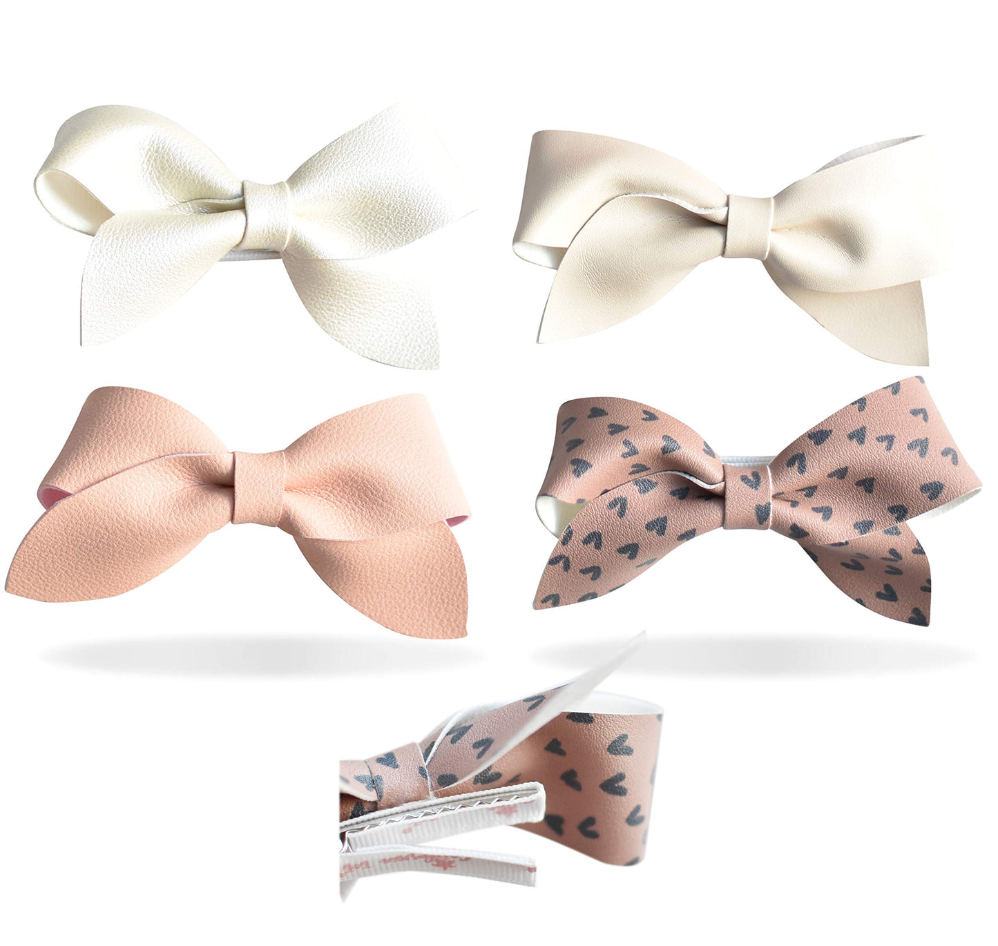 California Tot Girl's Mixed Bow Clips Fully Lined Strong Grip Non Slip for Fine Hair (Mia Set of 4)