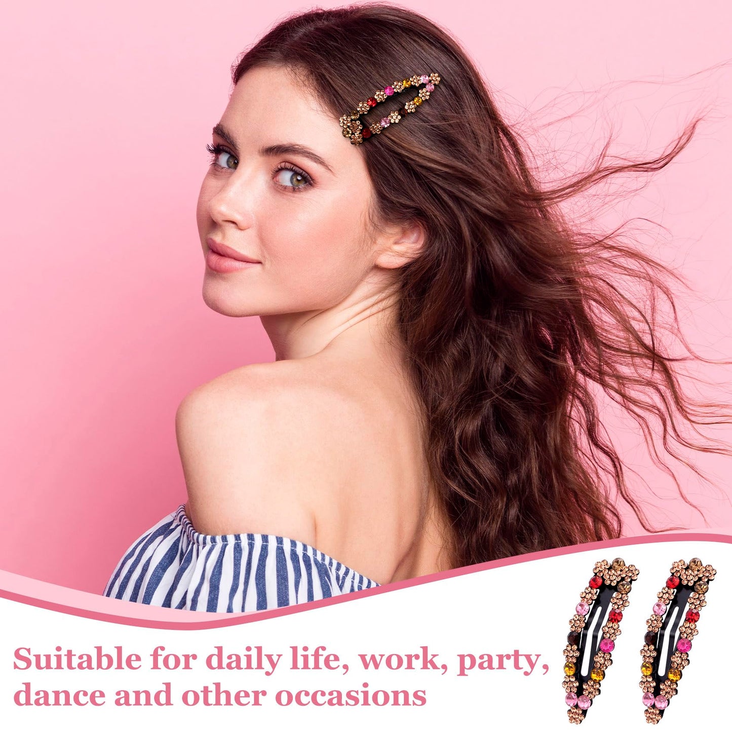 OIIKI Rhinestone Snap Hair Clips for Women 10pcs, Sparkly Glitter Crystal Hair Clips Barrettes Bling Diamond Fancy Hair Snap Clips Hairpins for Girls