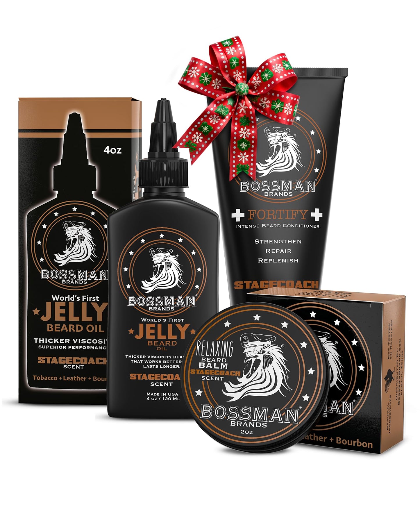 Bossman Essentials Beard Kit for Men, Set of 3 - Beard Oil Jelly, Fortifying Conditioner Cream, Beard Balm - Grooming Growth Care Accessories - Gift