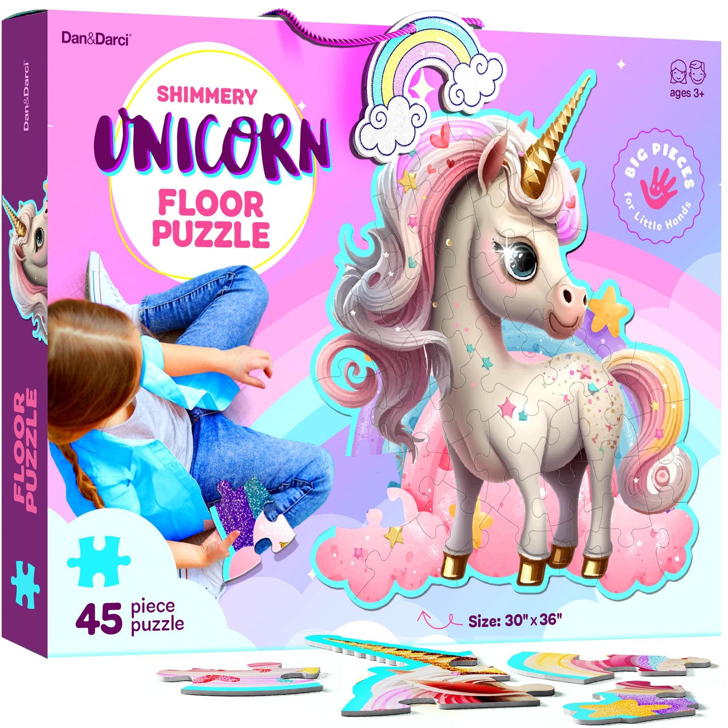 Dan&Darci Jumbo Shimmery Unicorn Floor Puzzle – 45-Piece Toddler Puzzle for Kids Ages 3–6, Easter & Birthday Gift for Girls