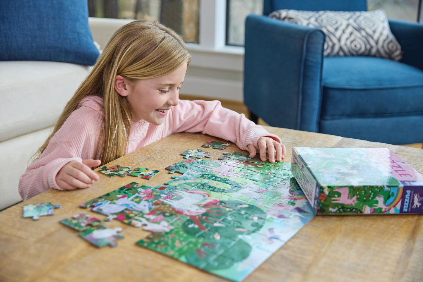 Crocodile Creek 60-Piece Holographic Foil Floor Puzzle for Kids Ages 4-8 and Up - Heavy-Duty Box for Storage - Sparkling Unicorn - 14” x 19” Finished