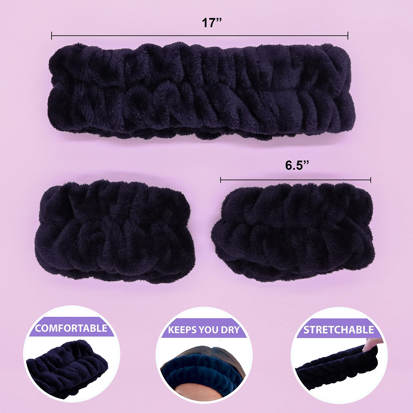 FROG SAC Puffy Spa Headband and Wristbands for Face Washing, Fuzzy Skincare Headbands for Women, Soft Makeup Skin Care Hair Accessories for Girls