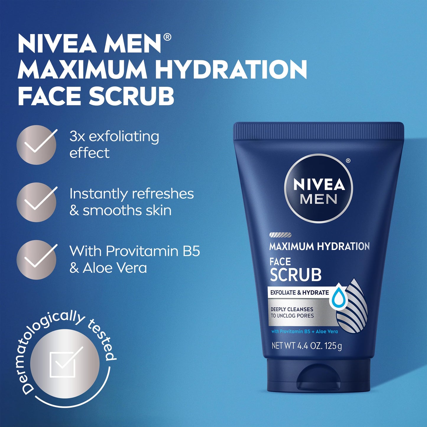 NIVEA MEN Maximum Hydration Face Scrub with Provitamin B5 and Aloe Vera, Exfoliating Face Wash Deeply Cleanses to Unclog Pores, 4.4 Oz Tube, Pack of 3 Beauty and Personal Care NIVEA MEN