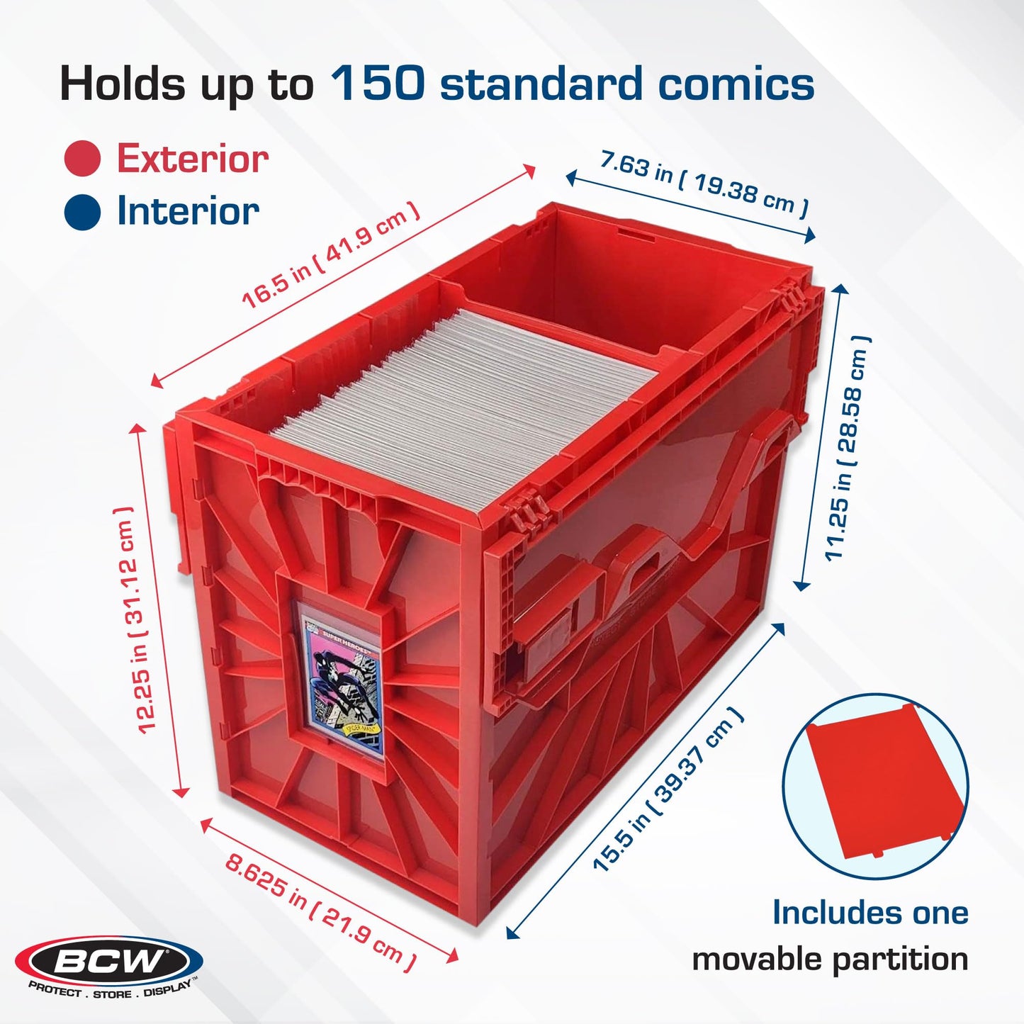 BCW Short Comic Book Bin | Holds 150 Comics | Stackable Plastic Storage | Acid-Free Organizer | Red, Single