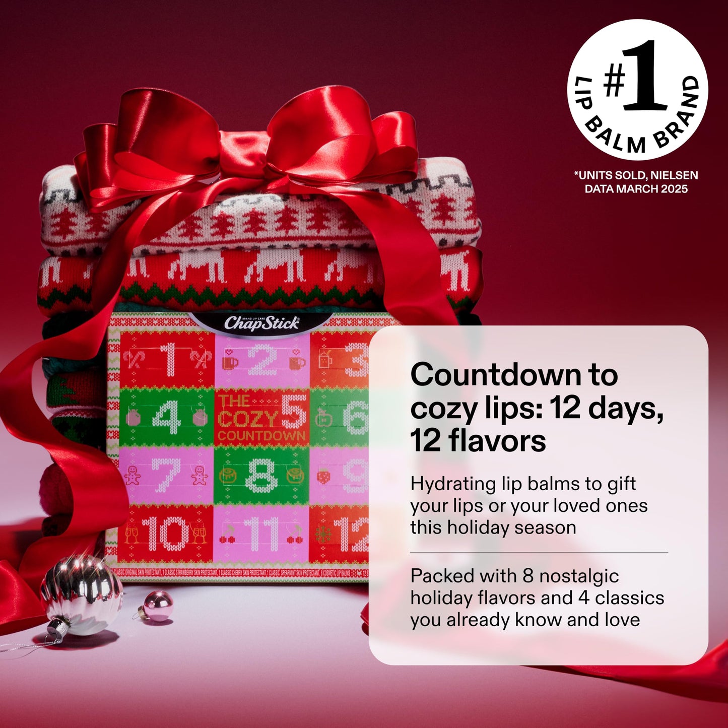 ChapStick Advent Calendar 2025 - Cozy Countdown to Christmas, Variety 12-Pack Lip Balm Gift Set, Holiday Gifts for Women, Men, Teens, Coworkers