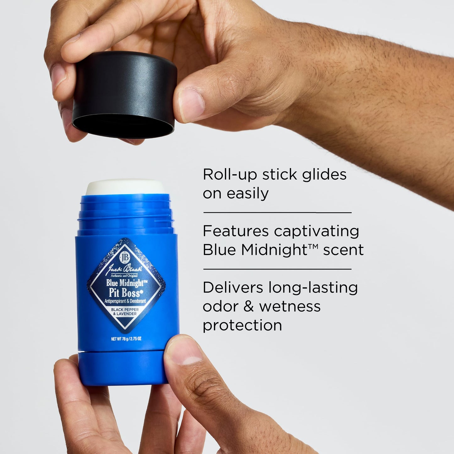 Jack Black Pit Boss Blue Midnight Antiperspirant & Deodorant Men - 2.75 oz - Black Pepper & Lavender - Mens Deodorant for Sensitive Skin