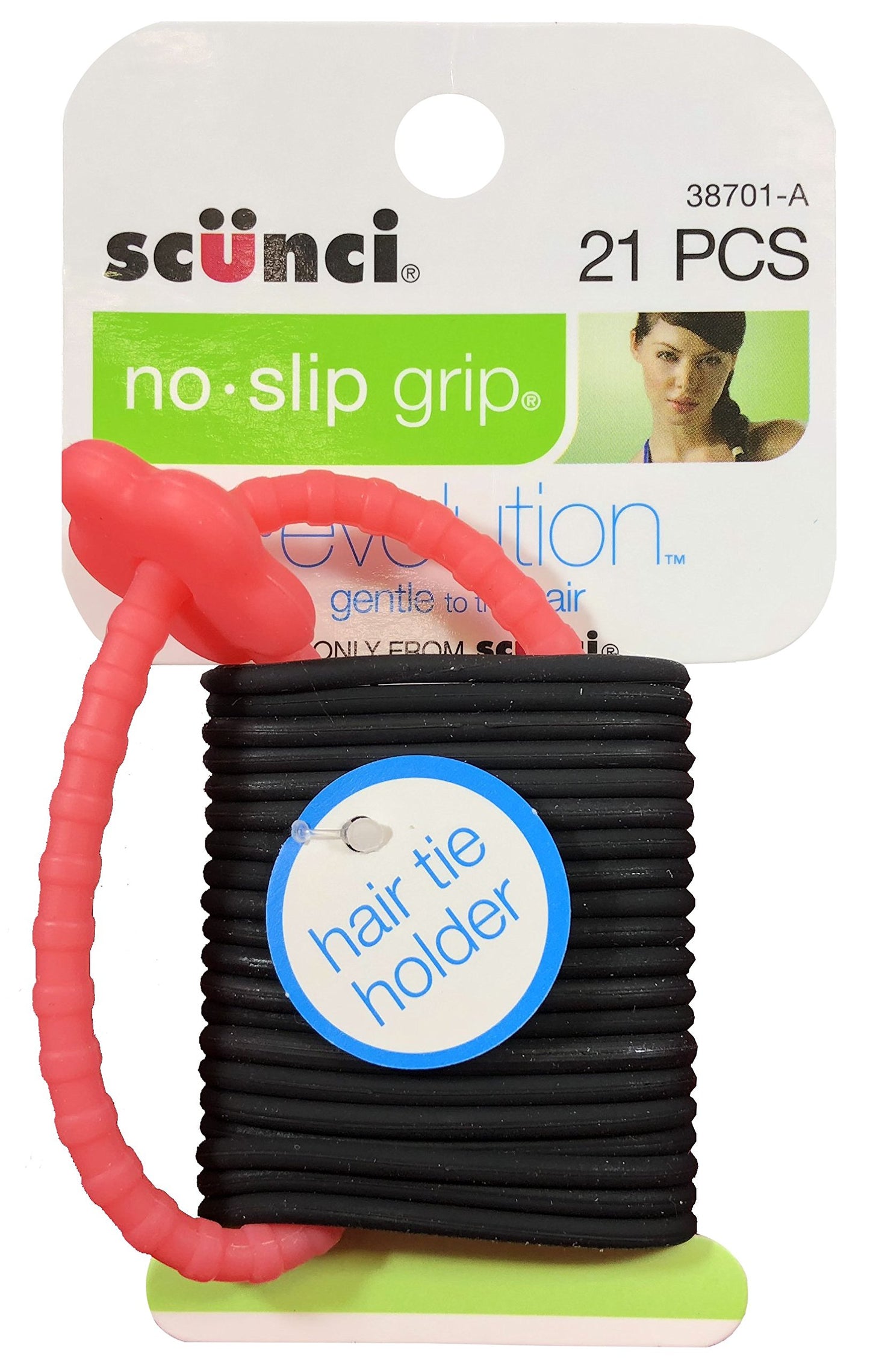 Scunci No-Slip Grip Gel Evolution Ponytailers with Holder,21-Pieces per pack,1-Pack