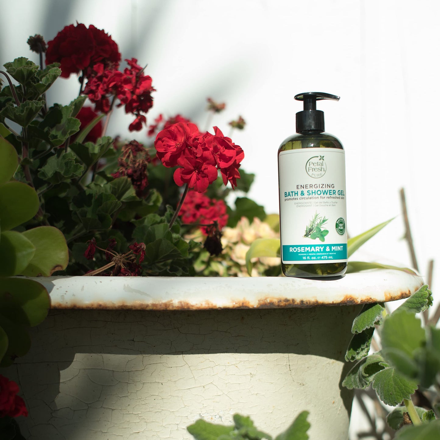 Petal Fresh Rosemary & Mint Bath & Shower Gel, Pure Energizing Body Gel, Daily Cleansing, Natural Body Care, Vegan and Cruelty Free, 16 oz